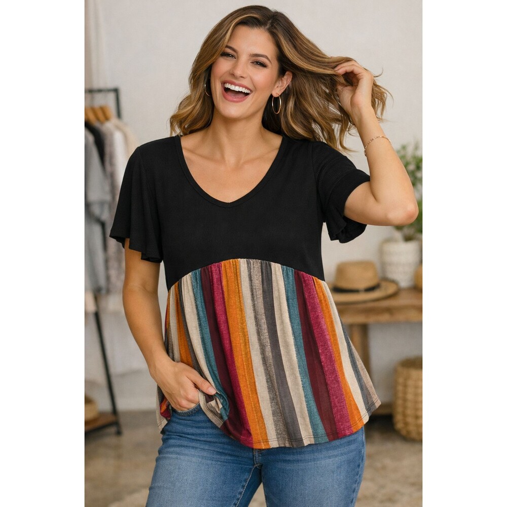 Black & Multicolor Stripe Top